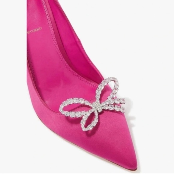 BLACK SUEDE STUDIO Tre 100 Crystal-Embellished Satin Pumps Size 7 - Picture 2 of 7